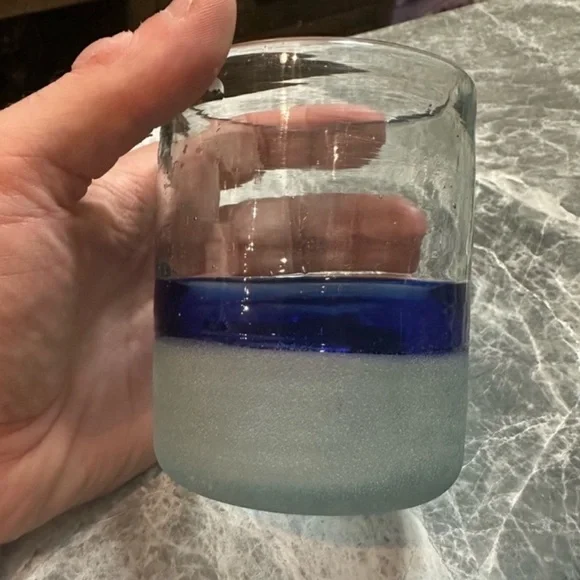 Carlo Moretti Hand Blown Drinking glasses. Lot of 3 Tumblers. cobalt Blue ring 4